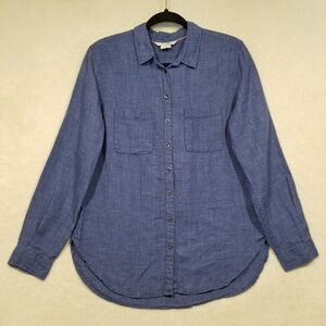 Boden Womens 4R Blue Classic Button Front Long Sleeve Rounded Hem Shirt